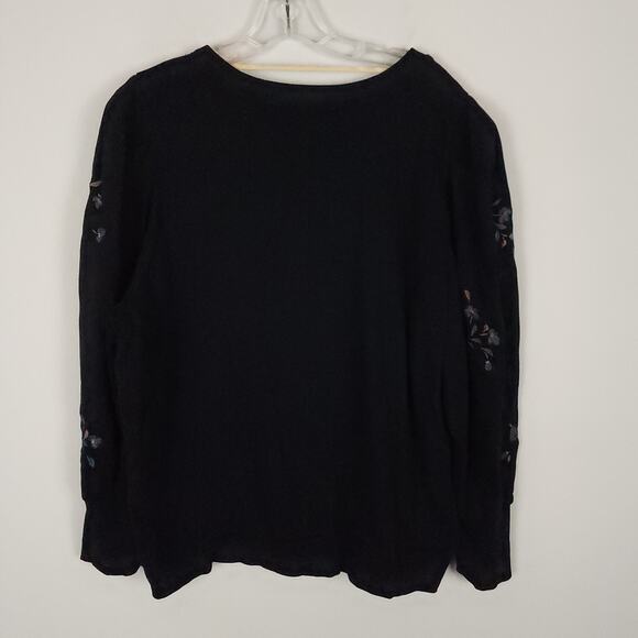 Wit & Wisdom Floral Embroidered Sweatshirt Size 3X Dark Blue Shirred Keyhole - Picture 3 of 14